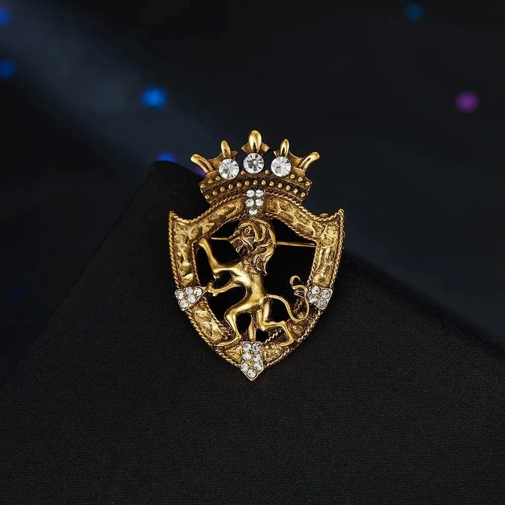 Retro Lion Shield Suit Lapel Pin